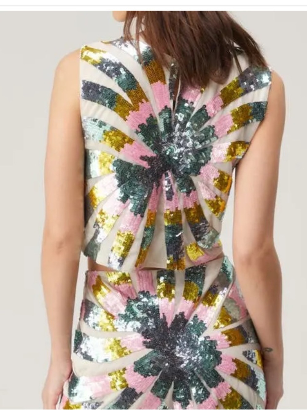 Nasty Gal Pink Green Blue Sequin Swirl Crop Top tie dye 6 - Picture 3 of 4